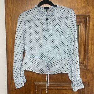 Who What Wear Black and Light Blue Ruffled Blouse with Tie Front